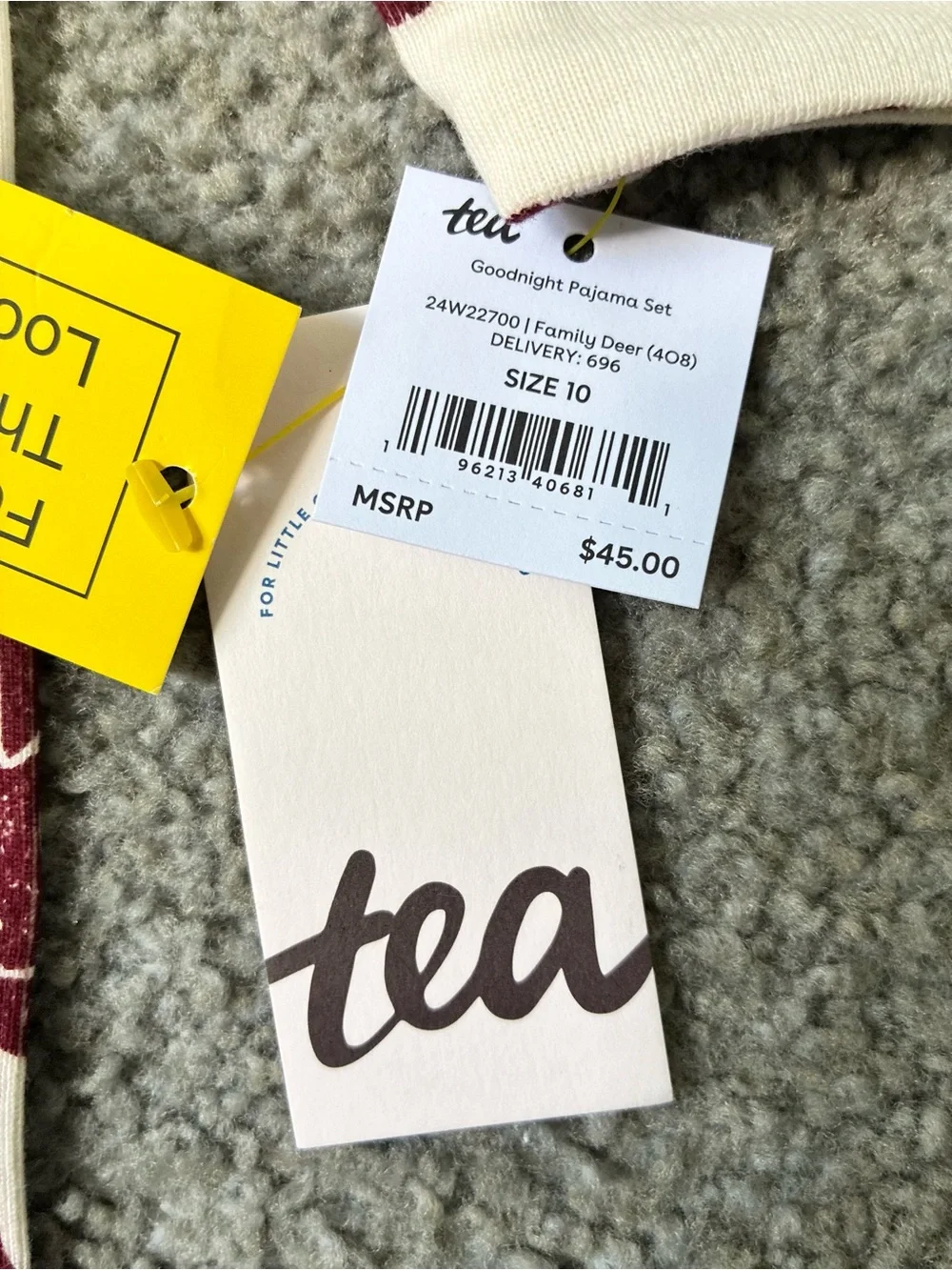 NWT - Tea Collection Holiday Pajamas (Cream/Burgundy/Green) Size 10
